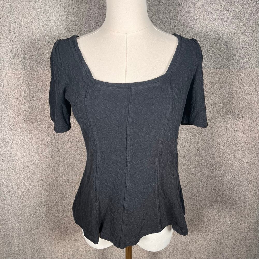 Anthropologie Ett:Twa Wesley Textured Square Neck Black Tee Whimsygoth Wmns Sz S